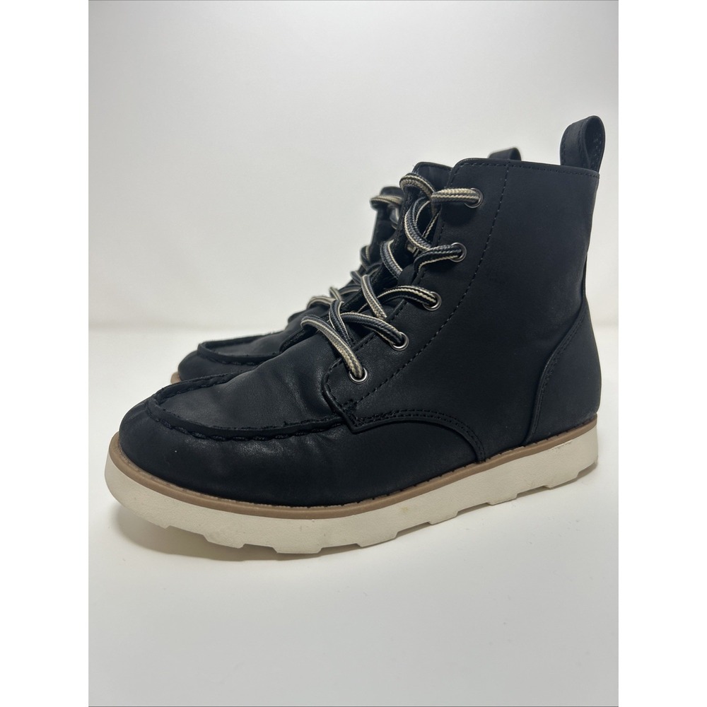 Cat & Jack Bosley Mock Toe Boots Kids Size 1, Black/White Lace Up, Side Zipper